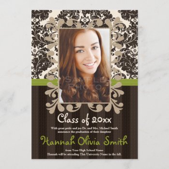 Olive Vintage Lace Frame Graduation Announcement by OccasionInvitations at Zazzle