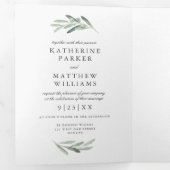 Olive Watercolor and Faux Rose Gold Wedding Photo Tri-Fold Invitation (Inside First)