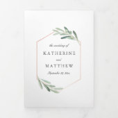 Olive Watercolor and Faux Rose Gold Wedding Photo Tri-Fold Invitation (Cover)