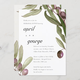 OLIVE WATERCOLOR FOLIAGE REHEARSAL DINNER INVITE