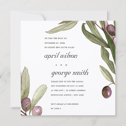 OLIVE WATERCOLOR FOLIAGE WE TIED THE KNOT CARD