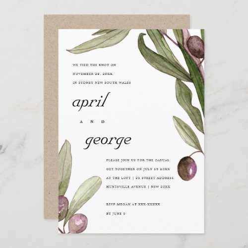 OLIVE WATERCOLOR FOLIAGE WE TIED THE KNOT INVITE