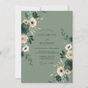 Olive Watercolor Petal Wedding Invitation