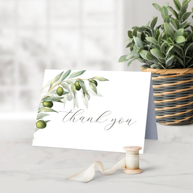 Olive Watercolor Rustic Wedding Thank you Card  (Creator Uploaded)