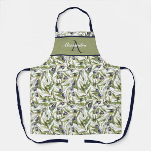 Olive Watercolour French Country Monogram Name Apron