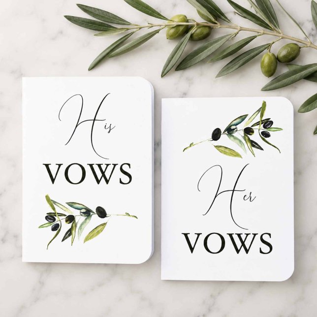 Olive Wedding Ceremony Vows Foil Vow Books (wedding ceremony vows template designed with hand painted olive branches and personalize gold foil)