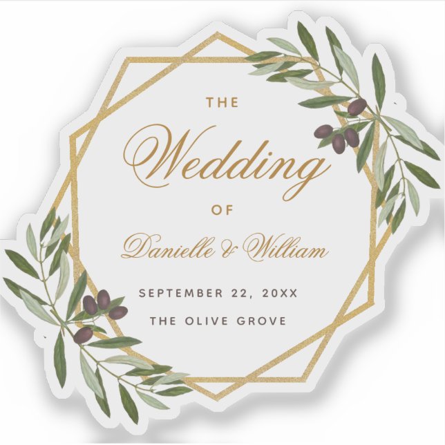 Olive Wedding Greenery Gold  Botanical Geometric Sticker (Front)
