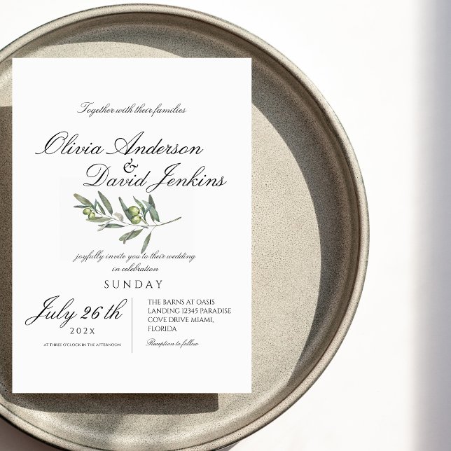 Olive Wedding in the Garden Script Minimalism  Invitation (Creator Uploaded)