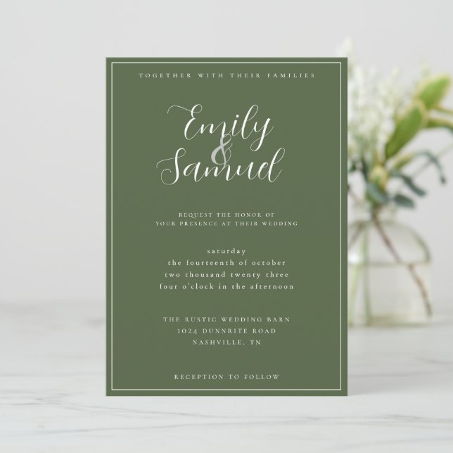 Olive Wedding Invitation (Standing Front)