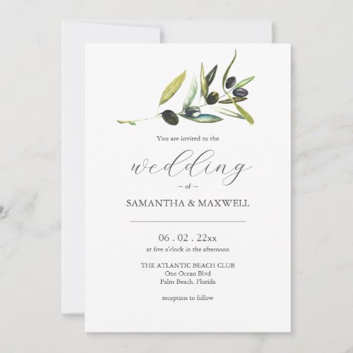 Olive Wedding Invitation with QR Code for RSVP