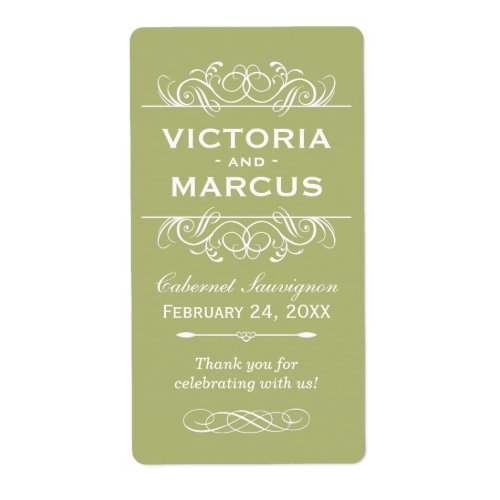 Olive Wedding Wine Bottle Monogram Favor Labels