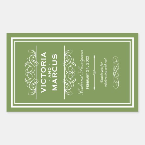 Olive Wedding Wine Bottle Monogram Favor Labels