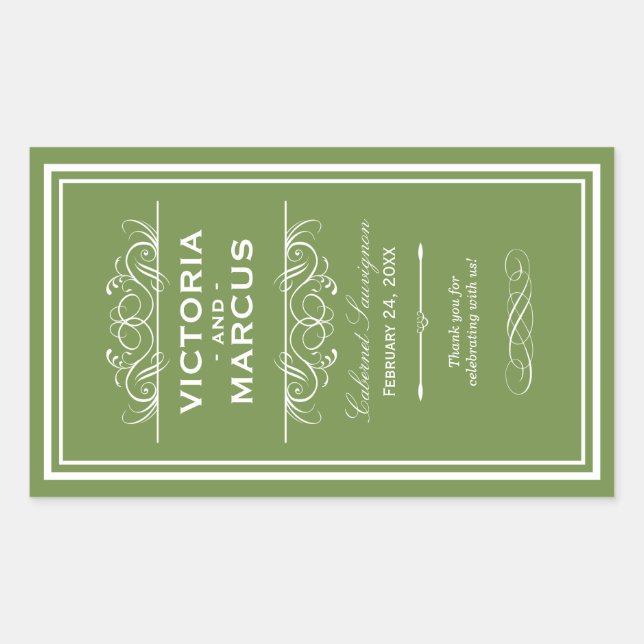 Olive Wedding Wine Bottle Monogram Favor Labels (Front)