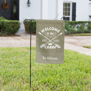 Olive   Welcome To The Cabin Family Name & Year Garden Flag