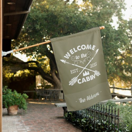 Olive  Welcome To The Cabin Personalized House Flag