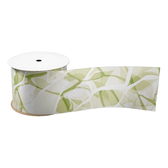 olive-white abstract fashionable modern pattern    satin ribbon (Spool)