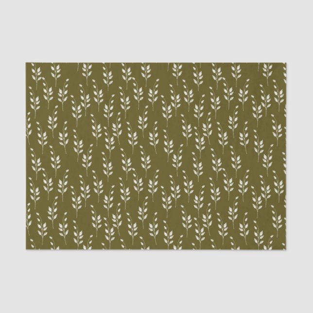 Olive & White Botanical Tissue Paper (Front)