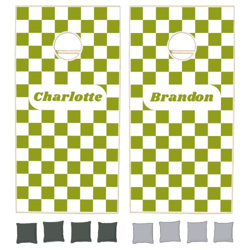 Olive & White Checker with Names