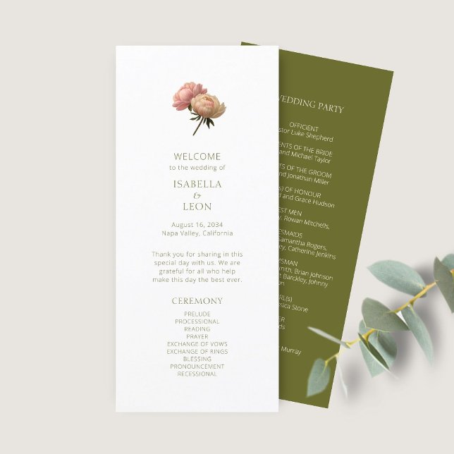 Olive & White | Chic Floral Rose Wedding Program (Creator Uploaded)