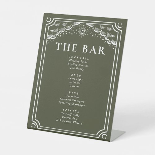 Olive  White Gothic Tarot Card Wedding Bar Menu Pedestal Sign