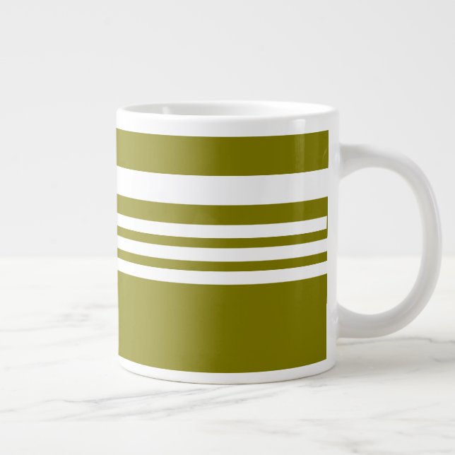 Olive + White Stripes Gift  Giant Coffee Mug (Right)