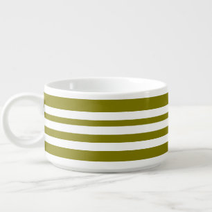 Olive + White Stripes Soup Chili Cereal  Bowl