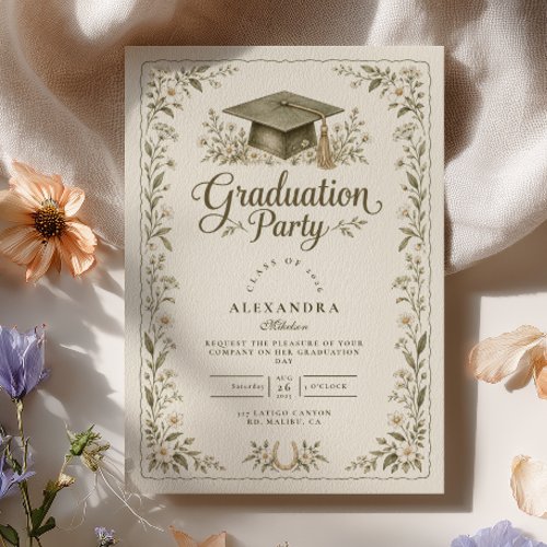 Olive Wildflower Western Graduation Invitation
