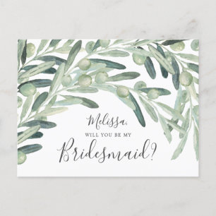 Olive Will You Be My Bridesmaid Invitation Postcard