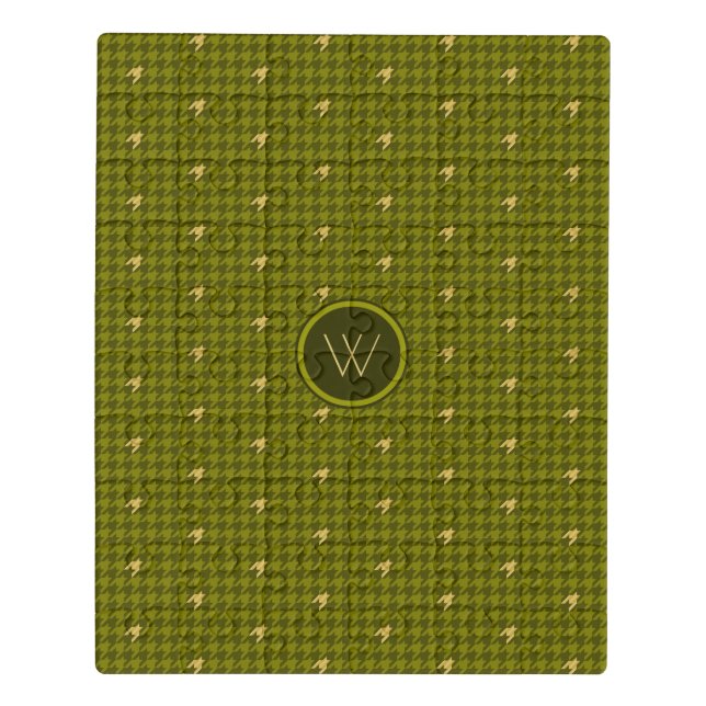 Olive with Gold Accent Houndstooth Acrylic Puzzle (Puzzle Vertical)