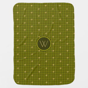Olive with Gold Accent Houndstooth Baby Blanket