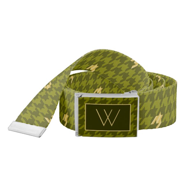 Olive with Gold Accent Houndstooth Casual Belt (Snake)