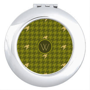 Olive with Gold Accent Houndstooth Compact Mirror