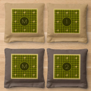 Olive with Gold Accent Houndstooth Cornhole Bags