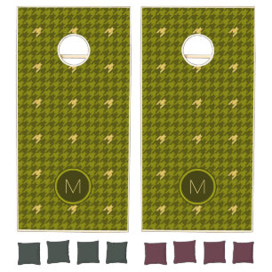 Olive with Gold Accent Houndstooth Cornhole Set