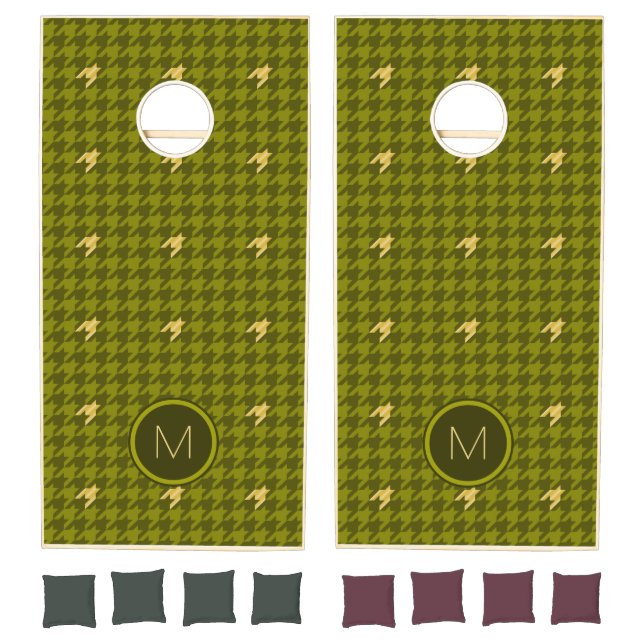 Olive with Gold Accent Houndstooth Cornhole Set (Set)