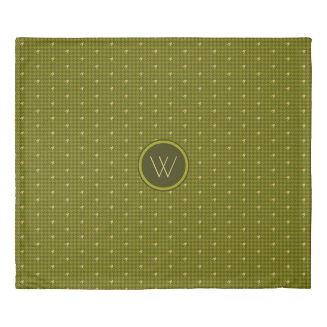 Olive with Gold Accent Houndstooth Duvet Cover (Front)