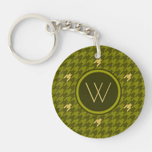 Olive with Gold Accent Houndstooth Keychain
