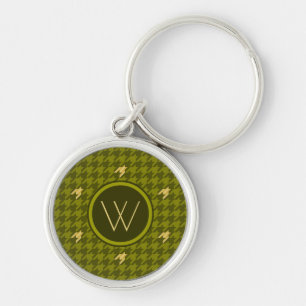 Olive with Gold Accent Houndstooth Keychain