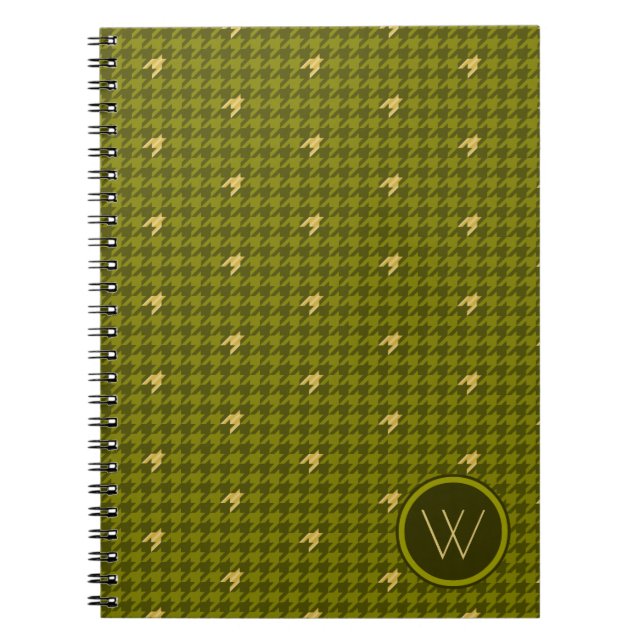 Olive with Gold Accent Houndstooth Notebook (Front)