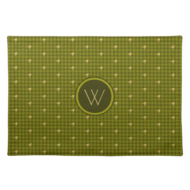 Olive with Gold Accent Houndstooth Place Mat (Front)