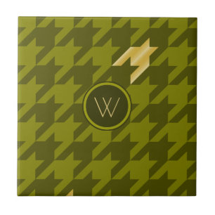 Olive with Gold Accent Houndstooth Tile