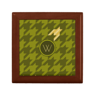 Olive with Gold Accent Houndstooth Tile Box
