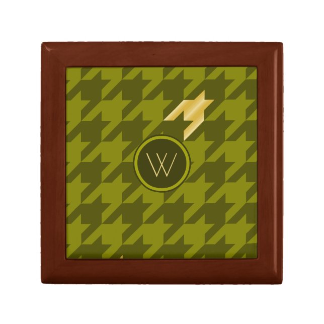 Olive with Gold Accent Houndstooth Tile Box (Front)
