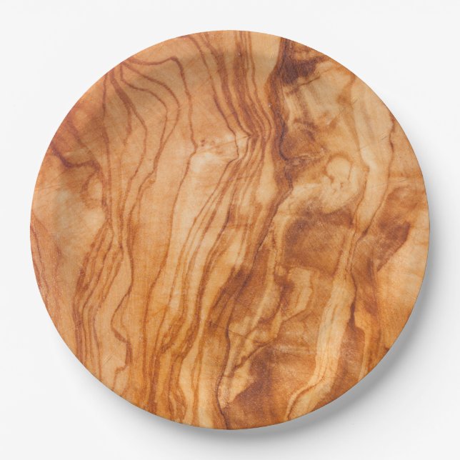 Olive Wood Grain Disposable Paper Plates (Front)