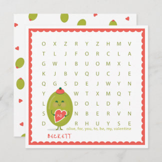 Olive Word Find Classroom Valentine Cards