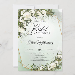 Olive wreath forest dusty green white roses boho invitation