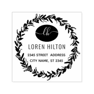 Olive wreath monogram return address rubber stamp