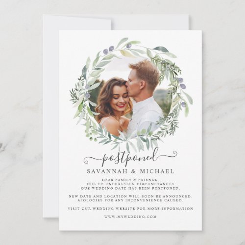 Olive Wreath Photo postponed wedding Save The Date