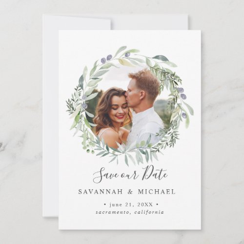 Olive Wreath Photo wedding save the date