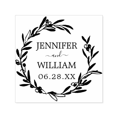 Olive Wreath Save The Date Announcement Self_inking Stamp